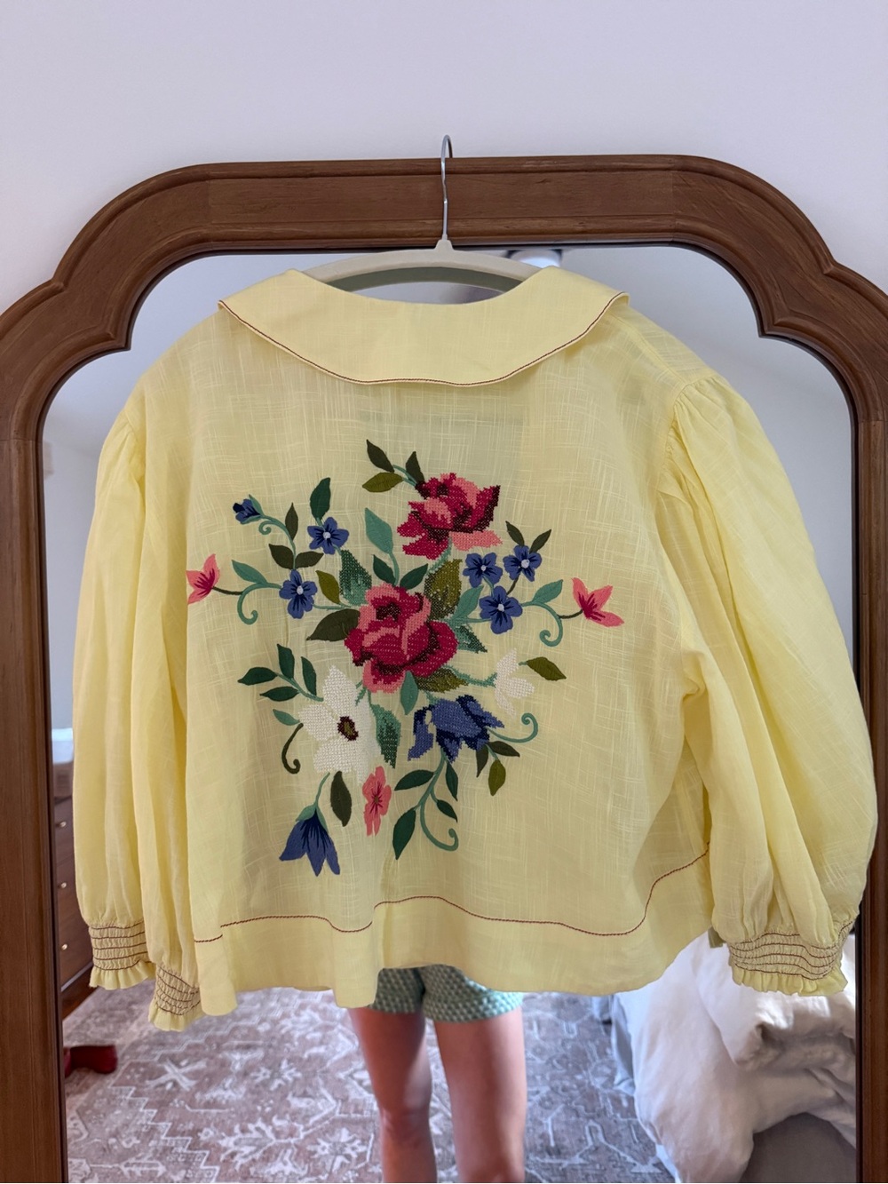 Free People Pale Yellow Embroidered Floral Peasant Blouse - Picture 4 of 4